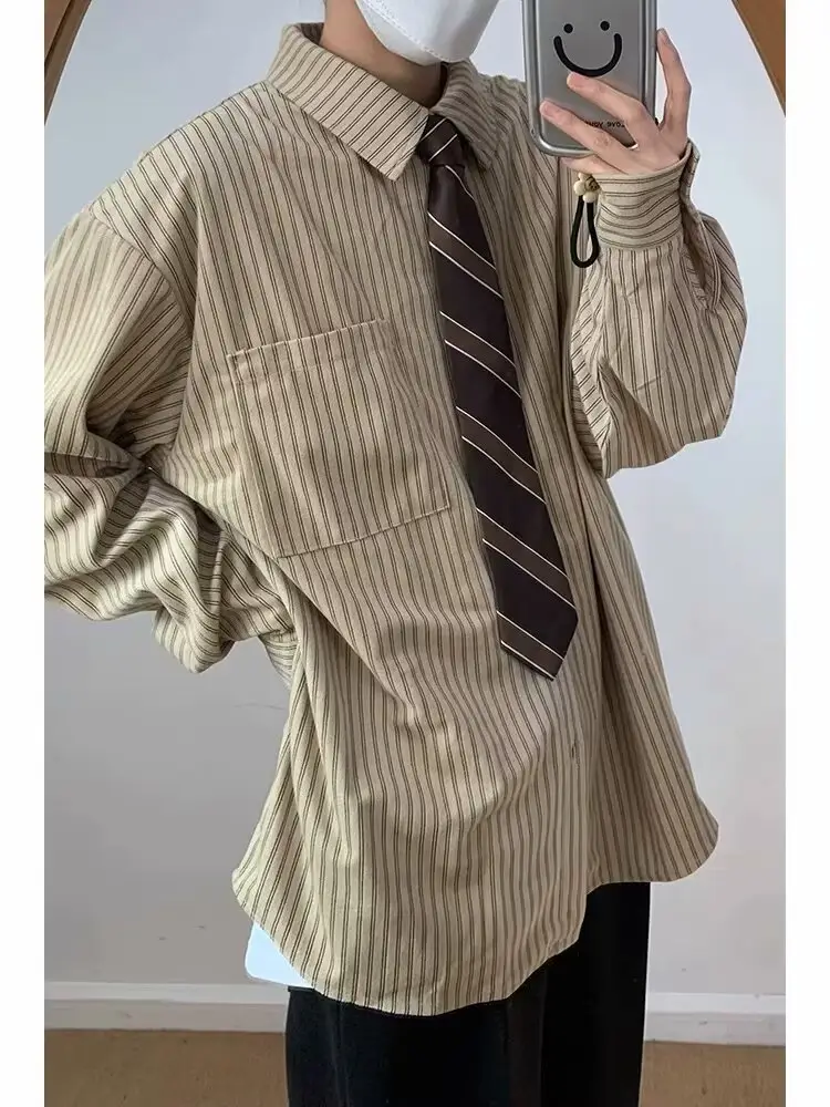 Japanese Retro Striped Long Sleeve Shirt for Boys Girls College — feature 4