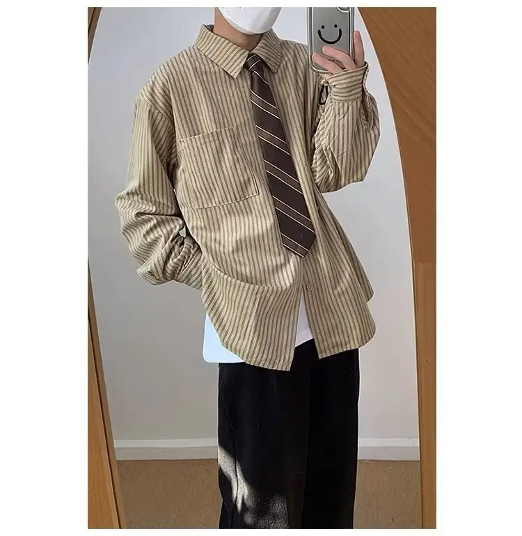 Japanese Retro Striped Long Sleeve Shirt for Boys Girls College — feature 8