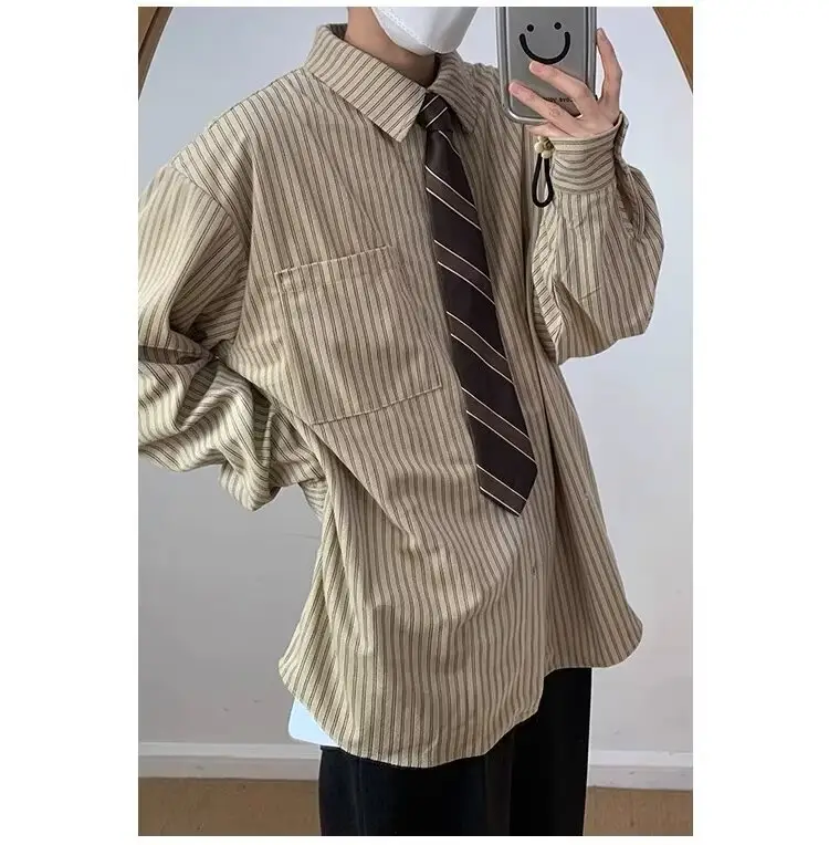 Japanese Retro Striped Long Sleeve Shirt for Boys Girls College — feature 9