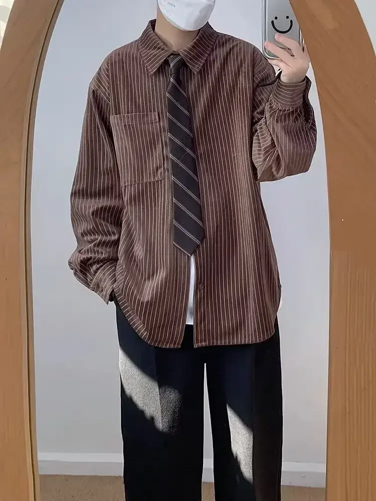 Japanese Retro Striped Long Sleeve Shirt for Boys Girls College - Image 6