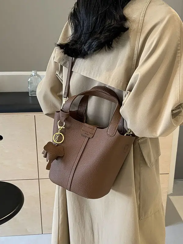 Small Brown Leather Shoulder Bag with Tumbler Holder - Image 2