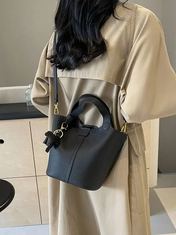 Small Brown Leather Shoulder Bag with Tumbler Holder - Image 3