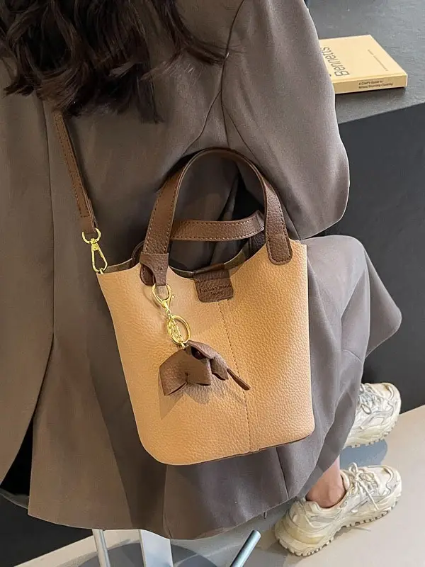 Small Brown Leather Shoulder Bag with Tumbler Holder - Image 4