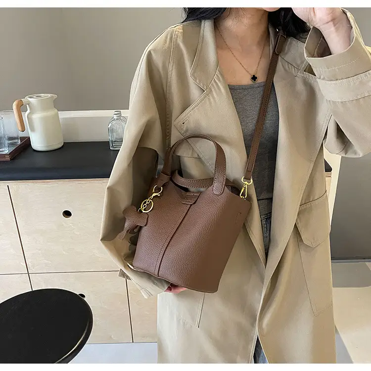 Small Brown Leather Shoulder Bag with Tumbler Holder — feature 14