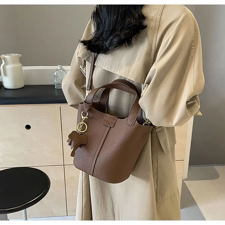 Small Brown Leather Shoulder Bag with Tumbler Holder — feature 15