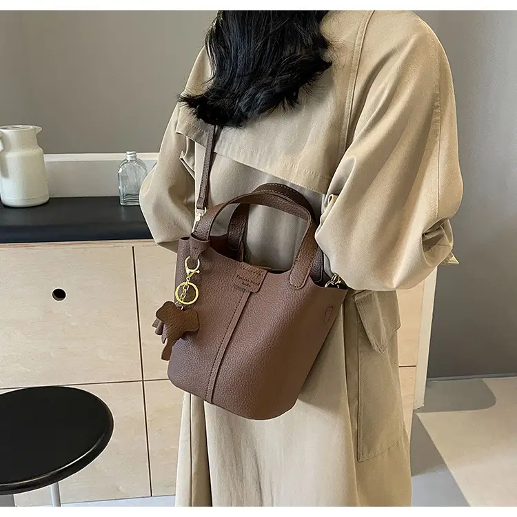 Small Brown Leather Shoulder Bag with Tumbler Holder — feature 16