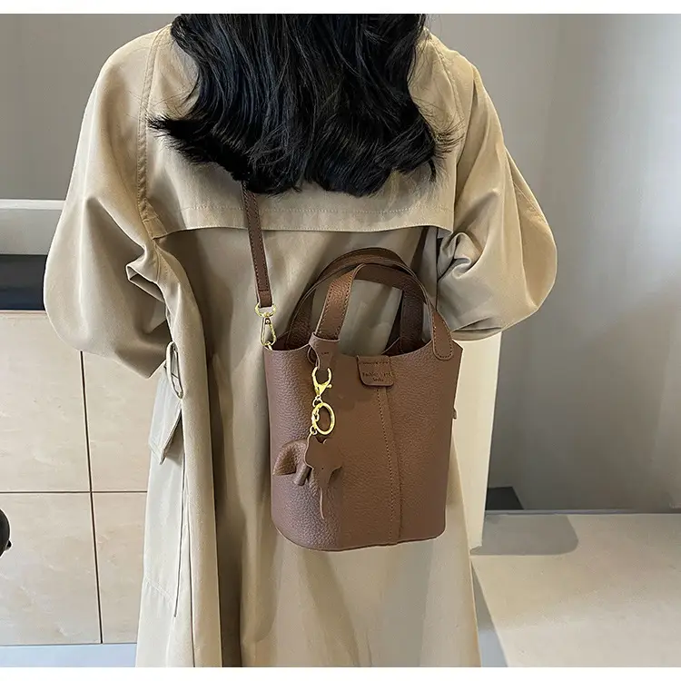 Small Brown Leather Shoulder Bag with Tumbler Holder — feature 17