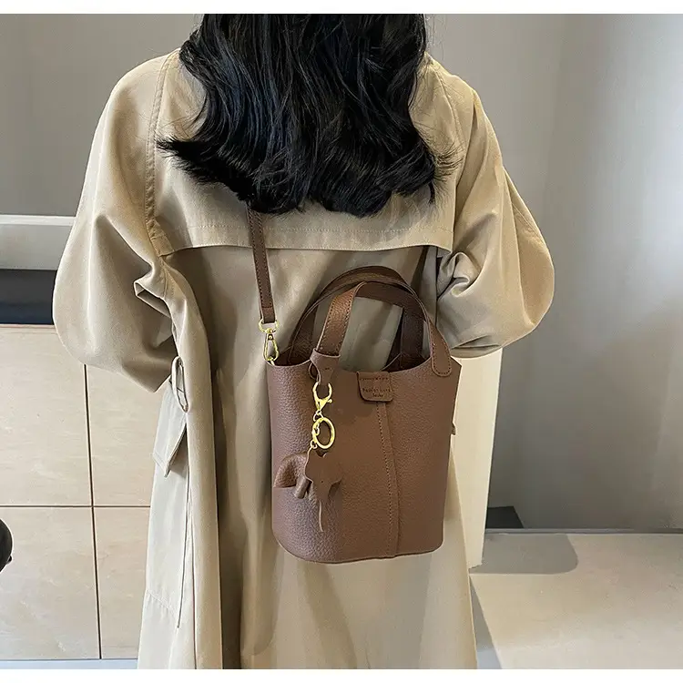 Small Brown Leather Shoulder Bag with Tumbler Holder — feature 18