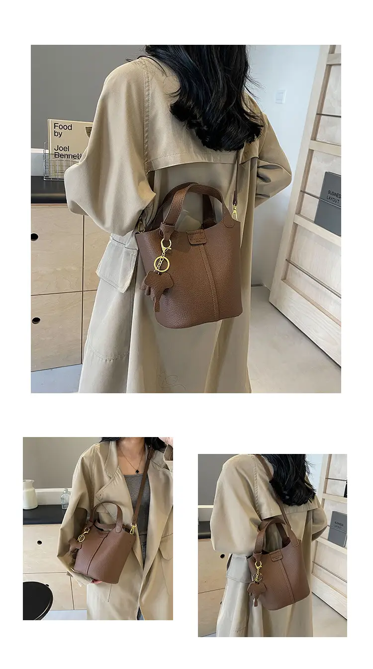 Small Brown Leather Shoulder Bag with Tumbler Holder — feature 9