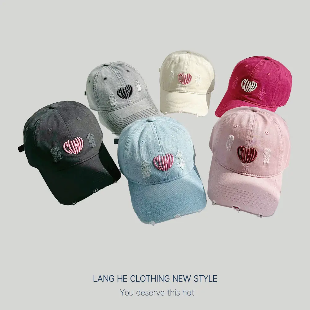 Spring Summer Embroidered Denim Cap Heart Design - Image 7