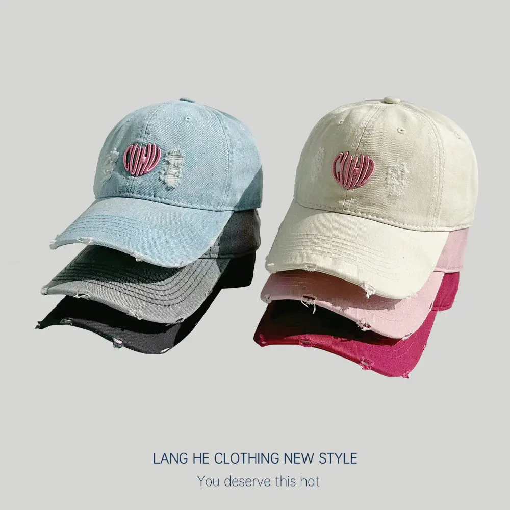 Spring Summer Embroidered Denim Cap Heart Design - Image 8