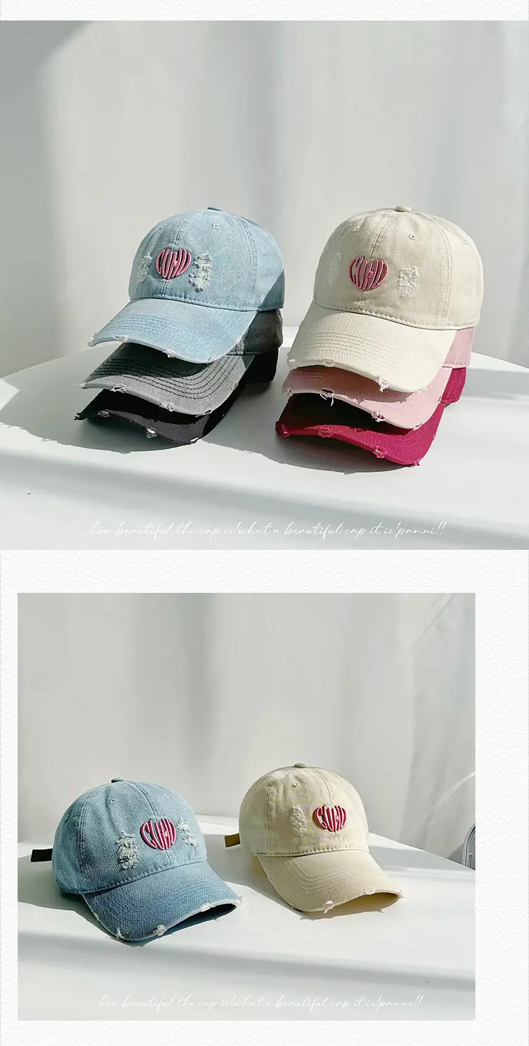 Spring Summer Embroidered Denim Cap Heart Design — feature 25