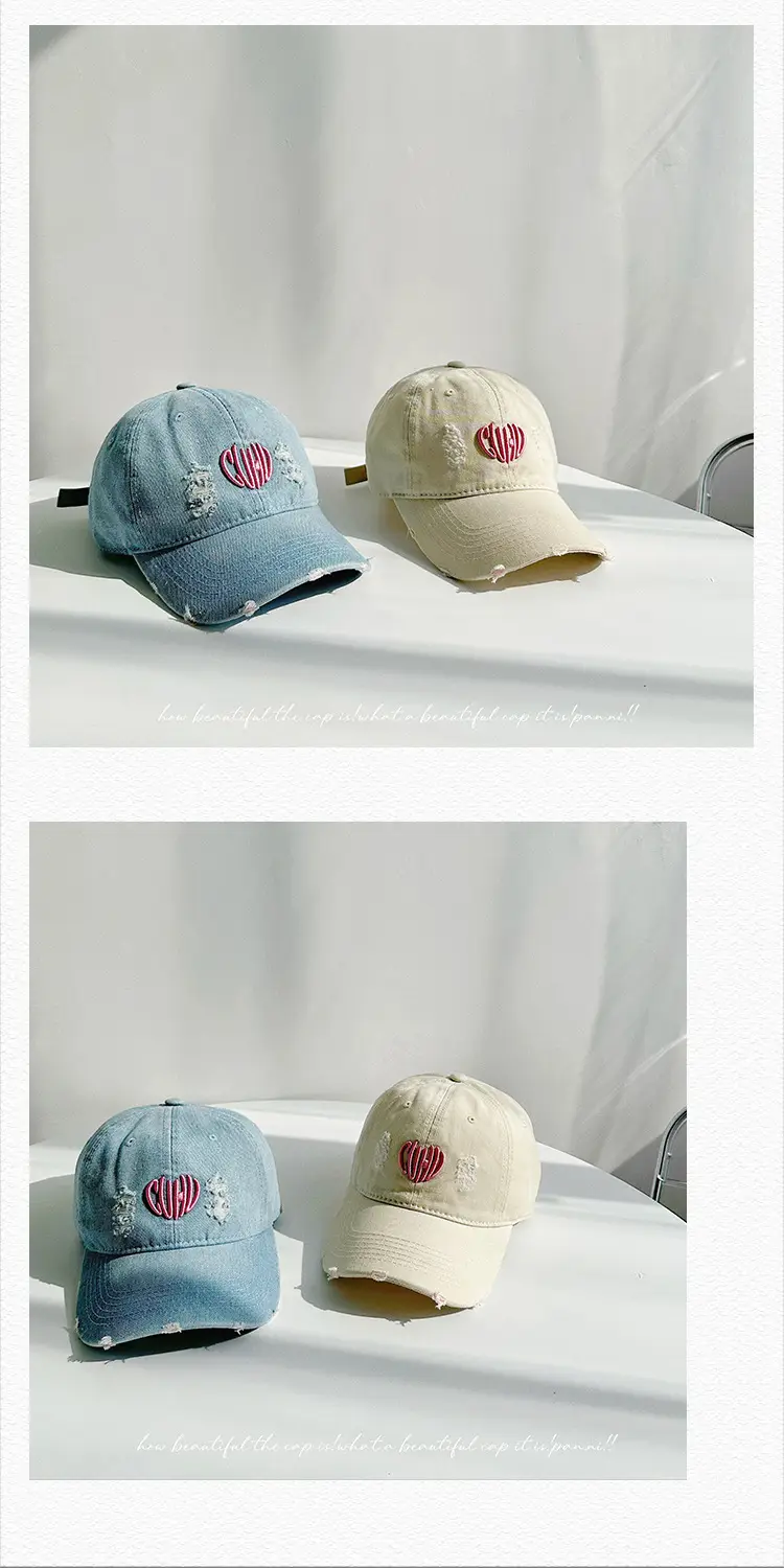 Spring Summer Embroidered Denim Cap Heart Design — feature 27