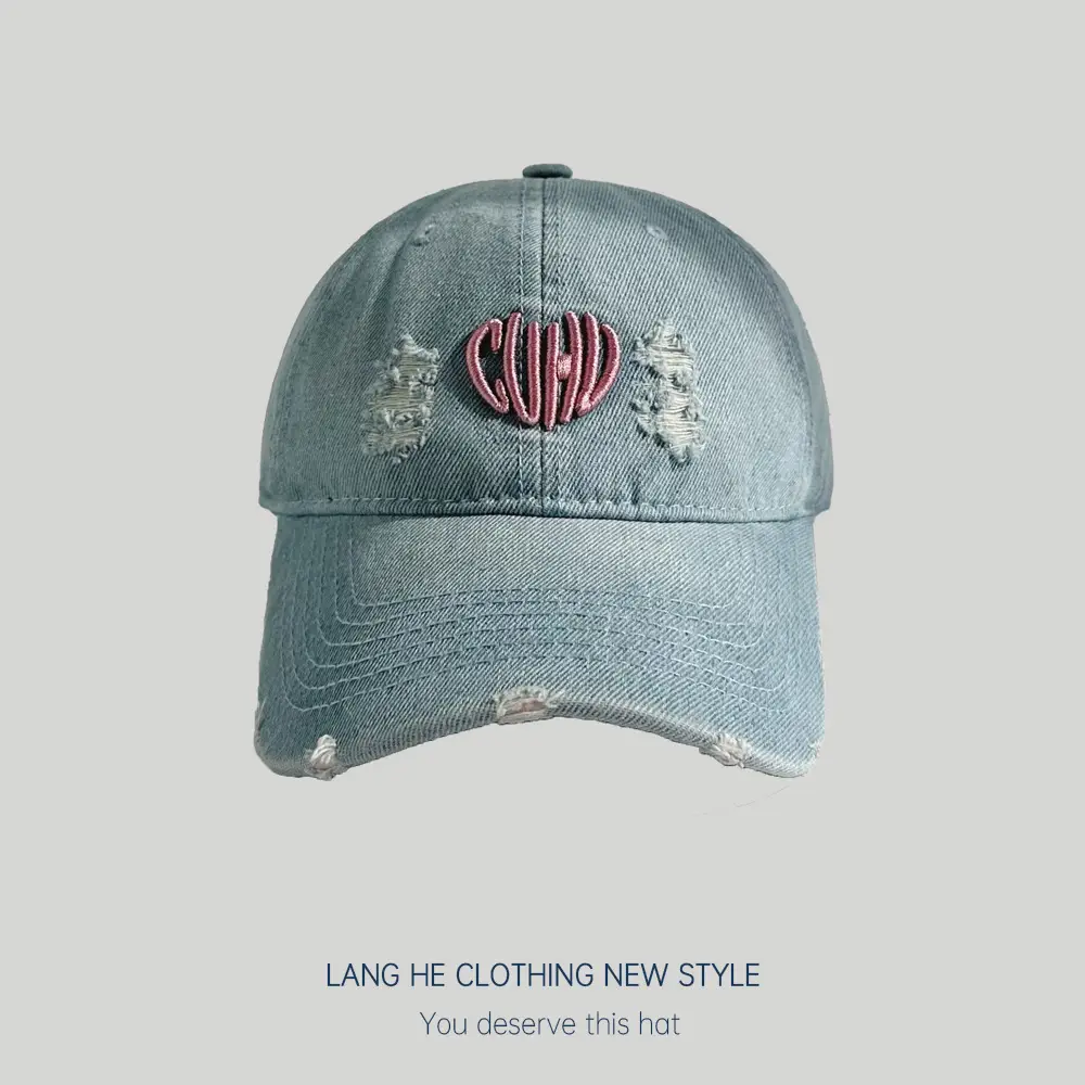 Spring Summer Embroidered Denim Cap Heart Design - Image 2