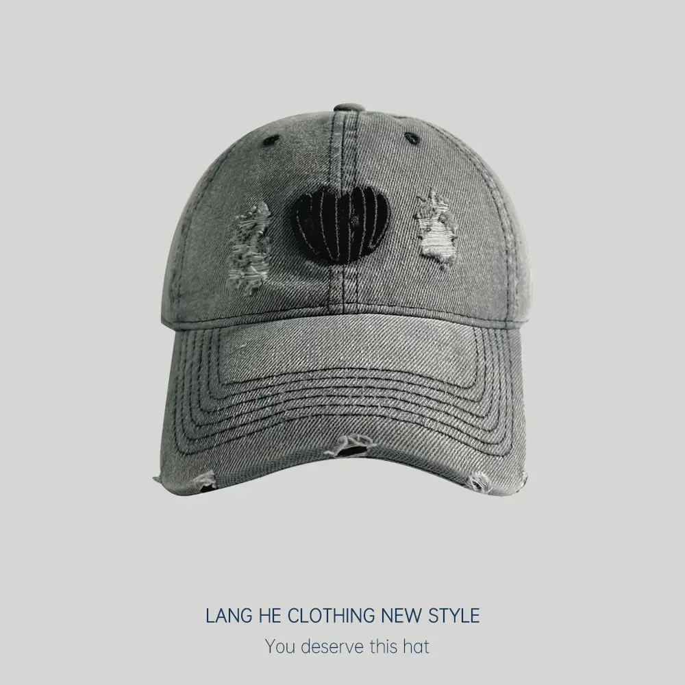 Spring Summer Embroidered Denim Cap Heart Design - Image 3