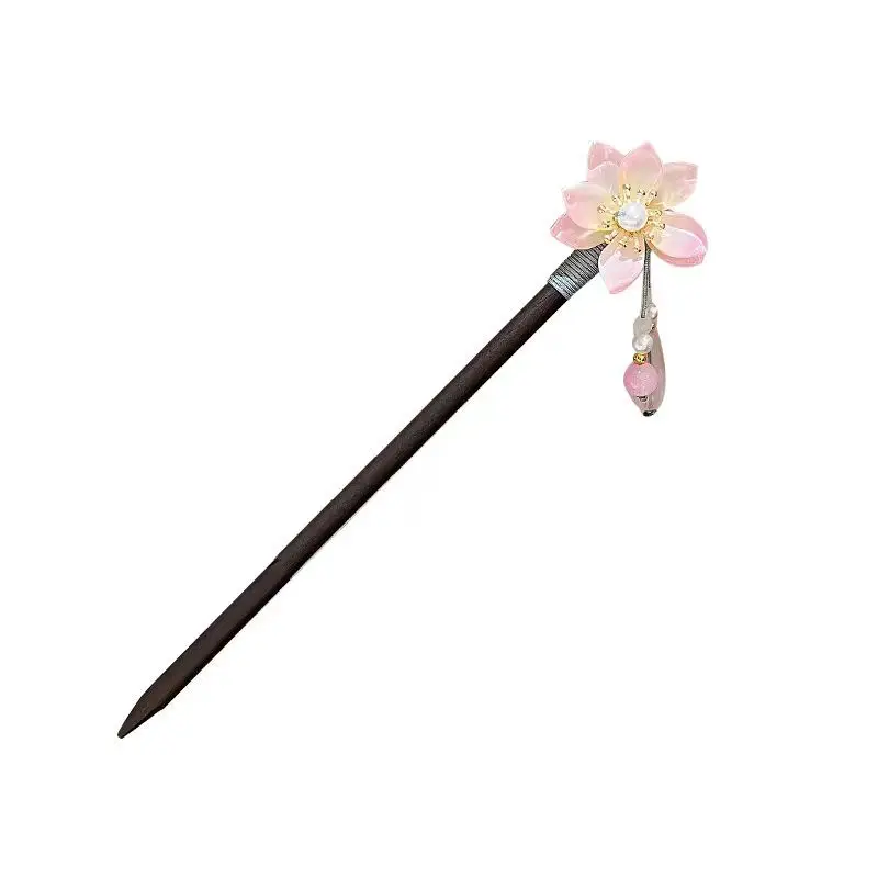Ancient Wooden Hairpin with Red Tassel for Women