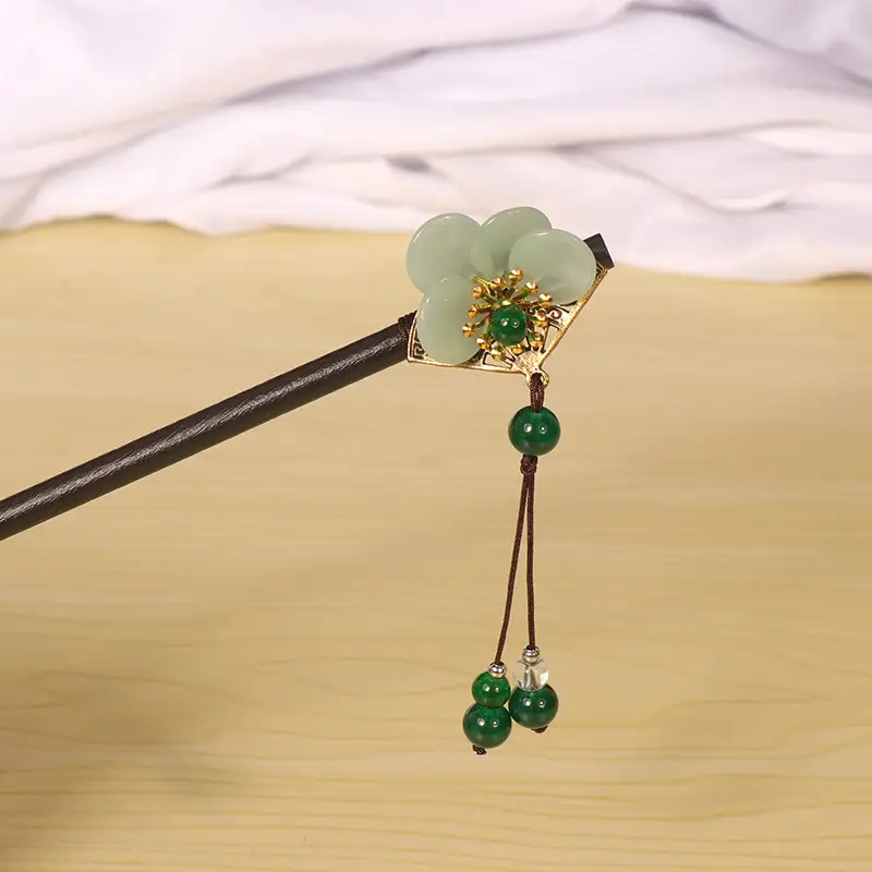 Ancient Wooden Hairpin with Red Tassel for Women