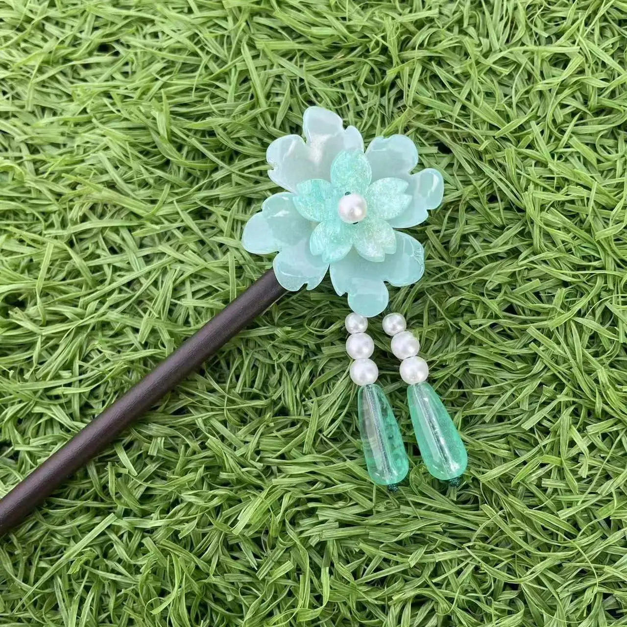 Ancient Wooden Hairpin with Red Tassel for Women