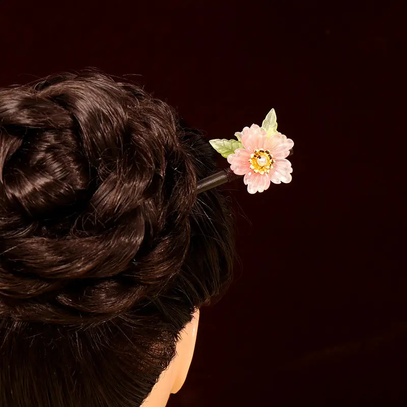 Ancient Wooden Hairpin with Red Tassel for Women