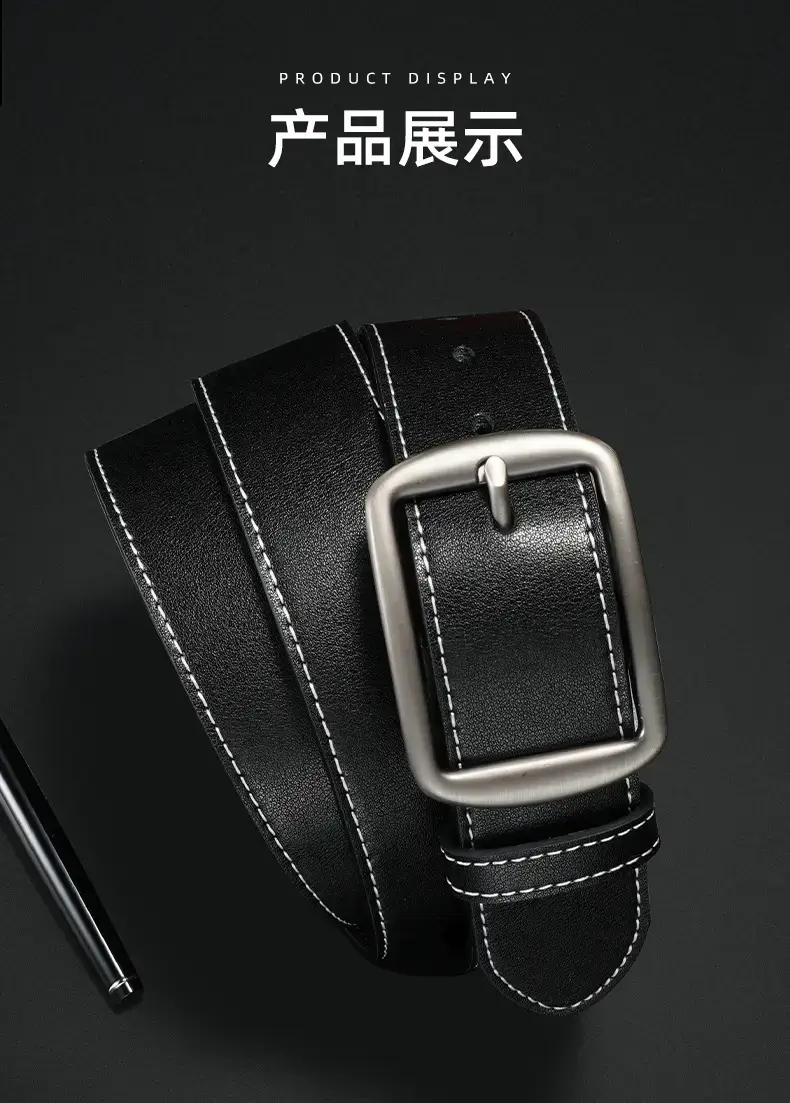 Men's Black Leather Belt with Silver Pin Buckle — feature 11
