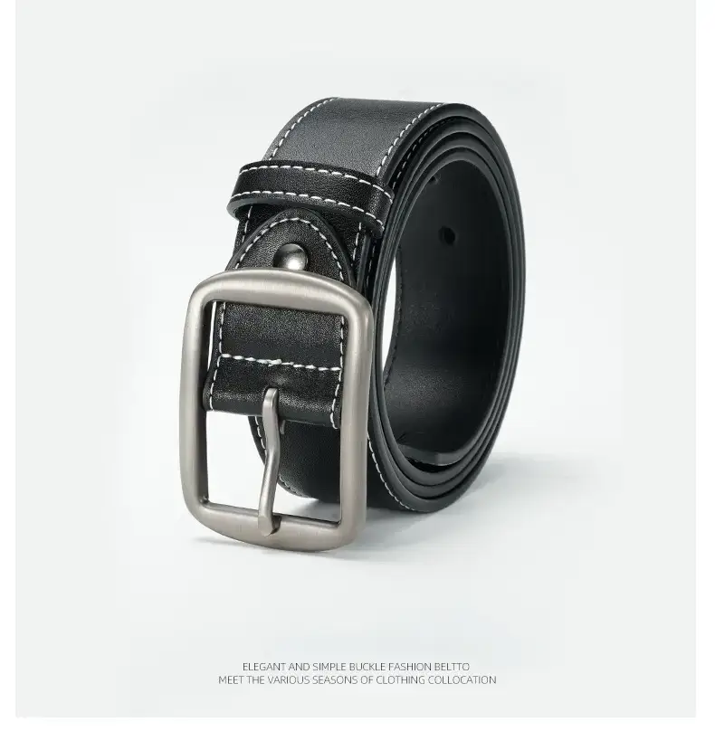 Men's Black Leather Belt with Silver Pin Buckle — feature 13