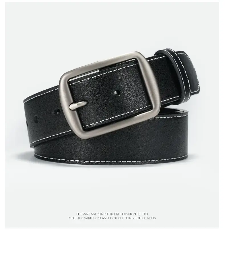 Men's Black Leather Belt with Silver Pin Buckle — feature 14