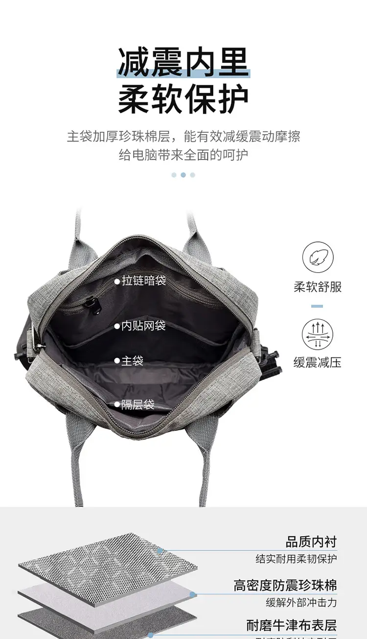 Men's Grey Business Shoulder Crossbody Bag 13" — feature 7
