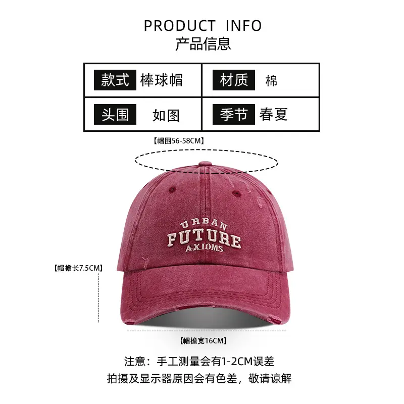 Women Retro Washed Peak Cap UV Protection Black - Image 9