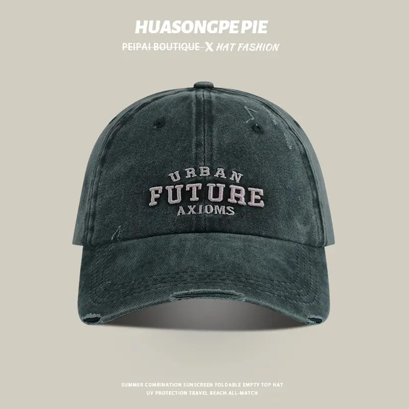 Women Retro Washed Peak Cap UV Protection Black — feature 10