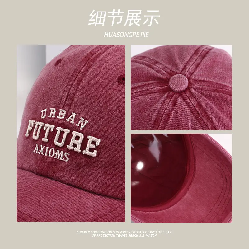 Women Retro Washed Peak Cap UV Protection Black — feature 11