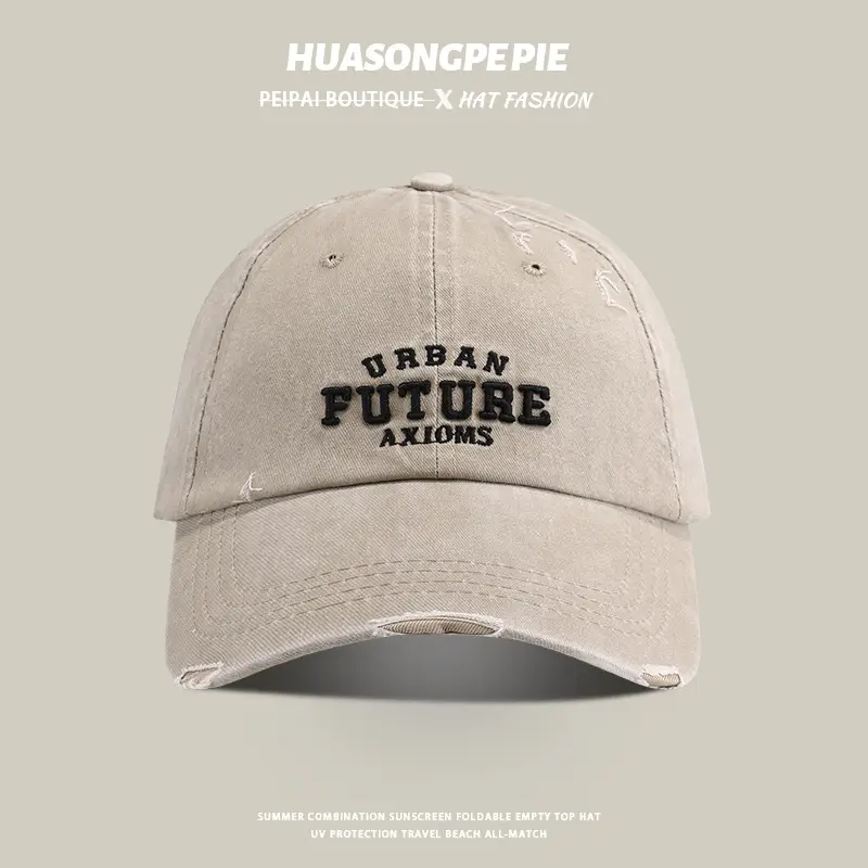 Women Retro Washed Peak Cap UV Protection Black - Image 2
