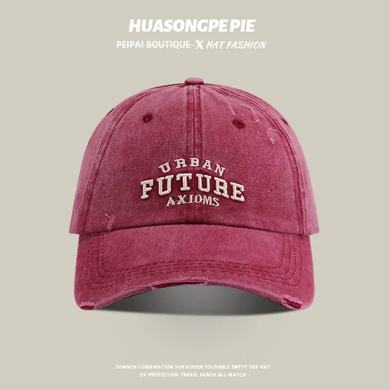 Women Retro Washed Peak Cap UV Protection Black - Image 3