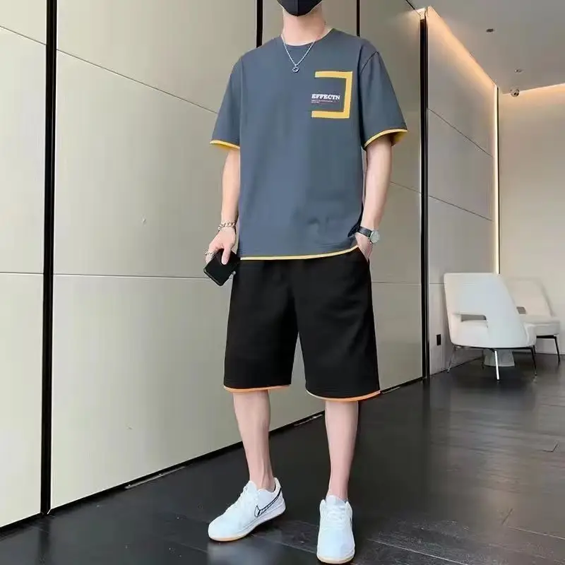 Men Black Yellow Shorts T-Shirt Casual Shorts Set - Image 5