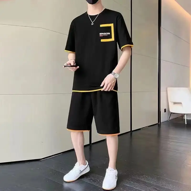 Men Black Yellow Shorts T-Shirt Casual Shorts Set - Image 6