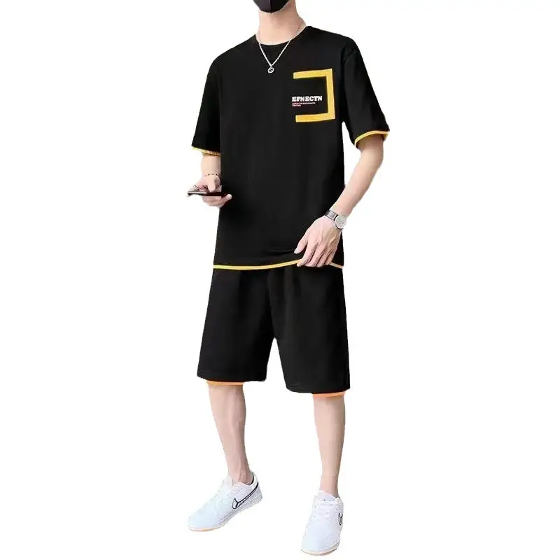 Men Black Yellow Shorts T-Shirt Casual Shorts Set - Image 8
