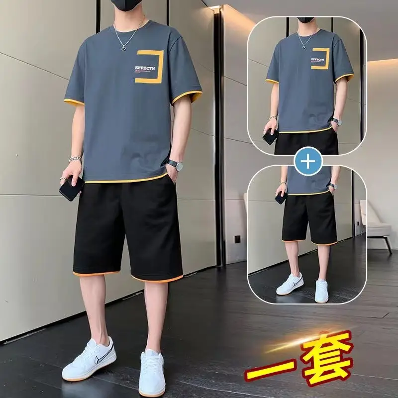 Men Black Yellow Shorts T-Shirt Casual Shorts Set — feature 17