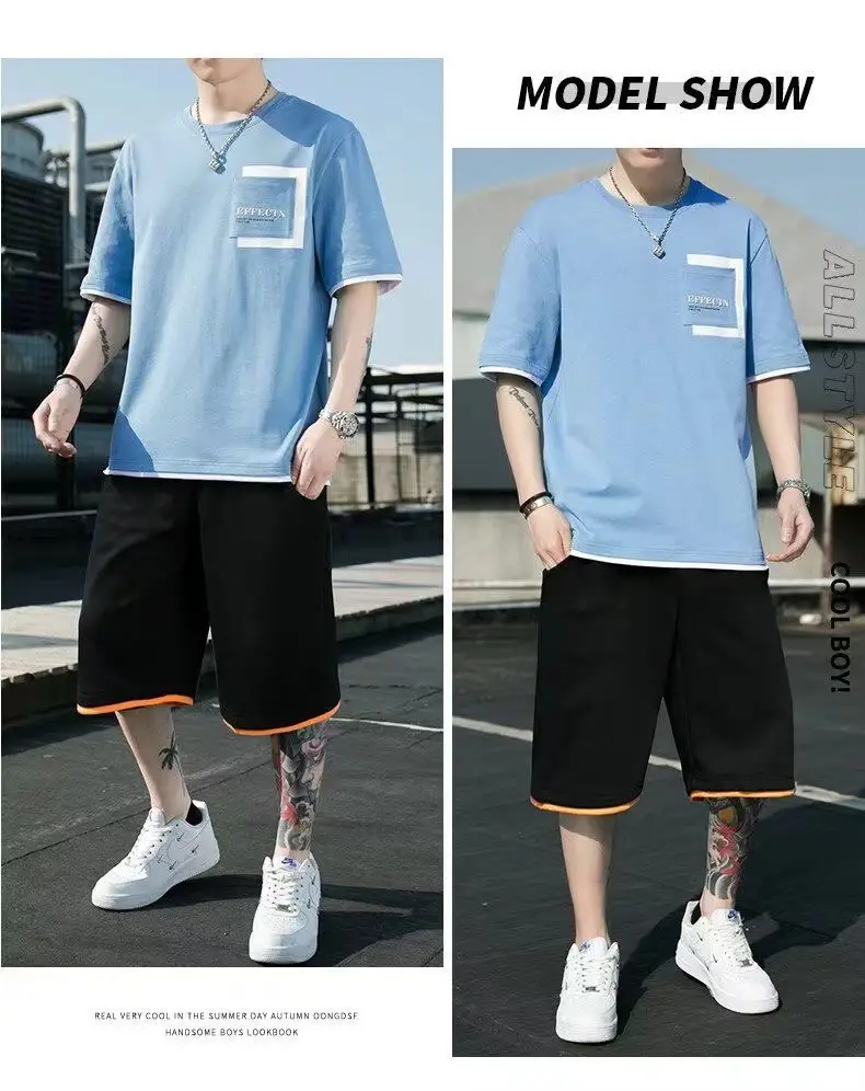 Men Black Yellow Shorts T-Shirt Casual Shorts Set — feature 6