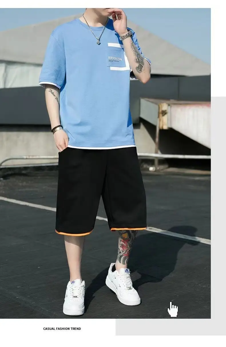 Men Black Yellow Shorts T-Shirt Casual Shorts Set — feature 7