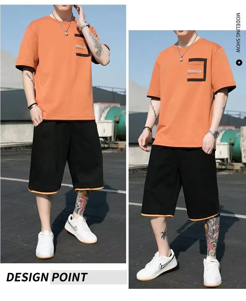 Men Black Yellow Shorts T-Shirt Casual Shorts Set — feature 8