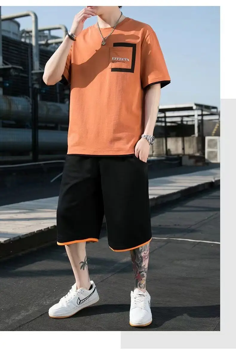 Men Black Yellow Shorts T-Shirt Casual Shorts Set — feature 9
