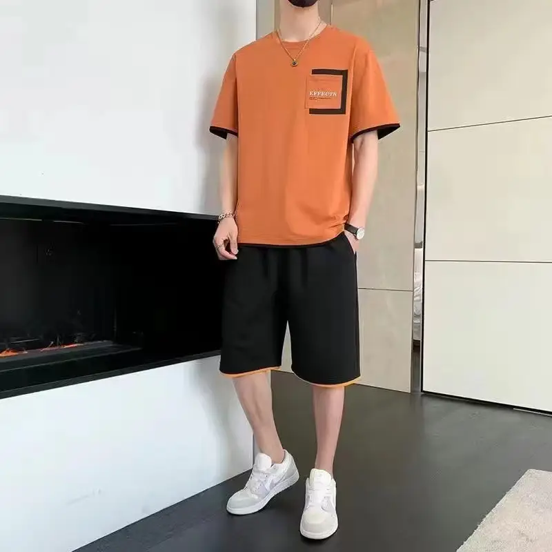 Men Black Yellow Shorts T-Shirt Casual Shorts Set - Image 3
