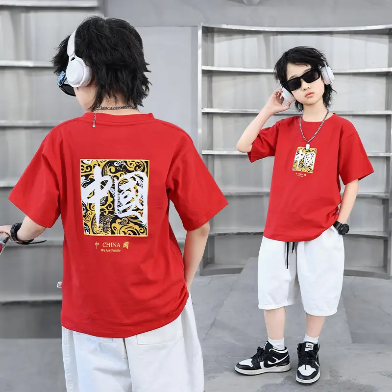 Boys Cotton T-Shirt Brown Cartoon Print Summer 2024 - Image 2