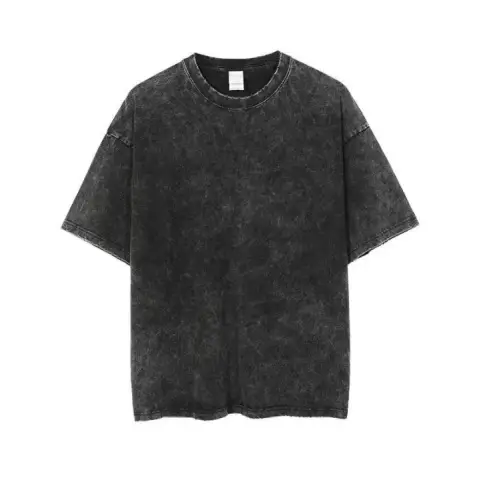 Heavy Distressed Wash Men T-Shirt Black Summer Loose Fit