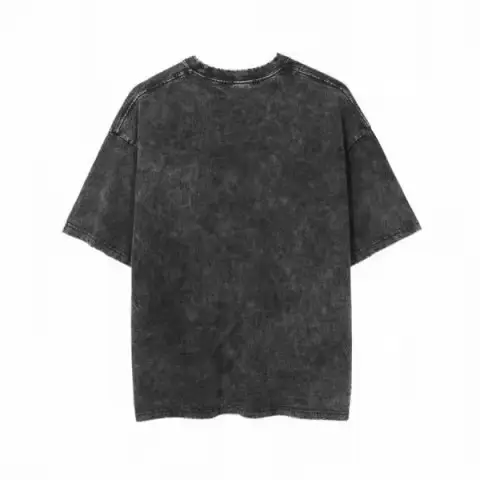 Heavy Distressed Wash Men T-Shirt Black Summer Loose Fit