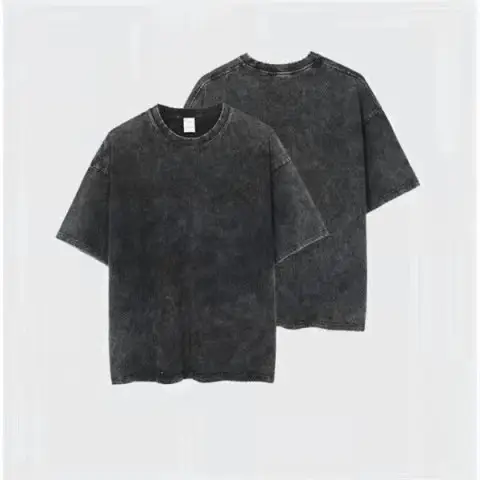 Heavy Distressed Wash Men T-Shirt Black Summer Loose Fit