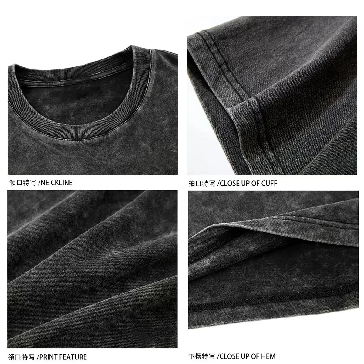 Heavy Distressed Wash Men T-Shirt Black Summer Loose Fit — feature 4