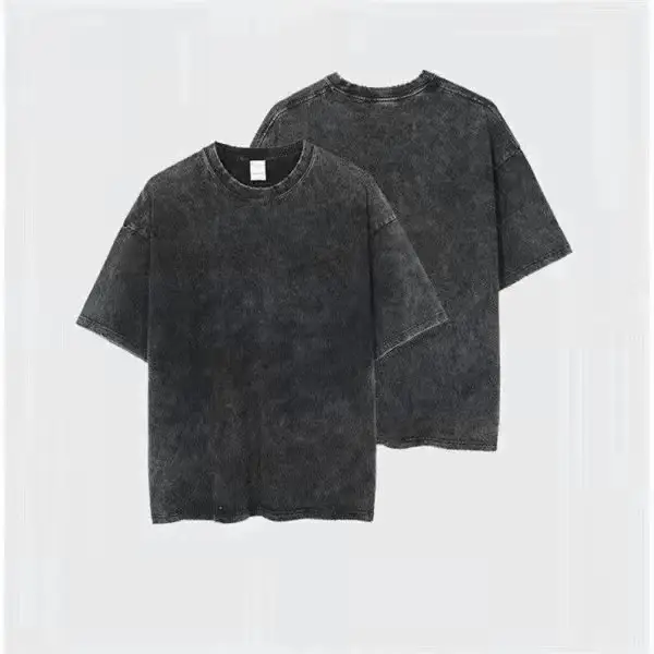 Heavy Distressed Wash Men T-Shirt Black Summer Loose Fit — feature 9