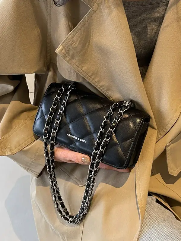 White Quilted Chain Shoulder Bag for Women - Image 3