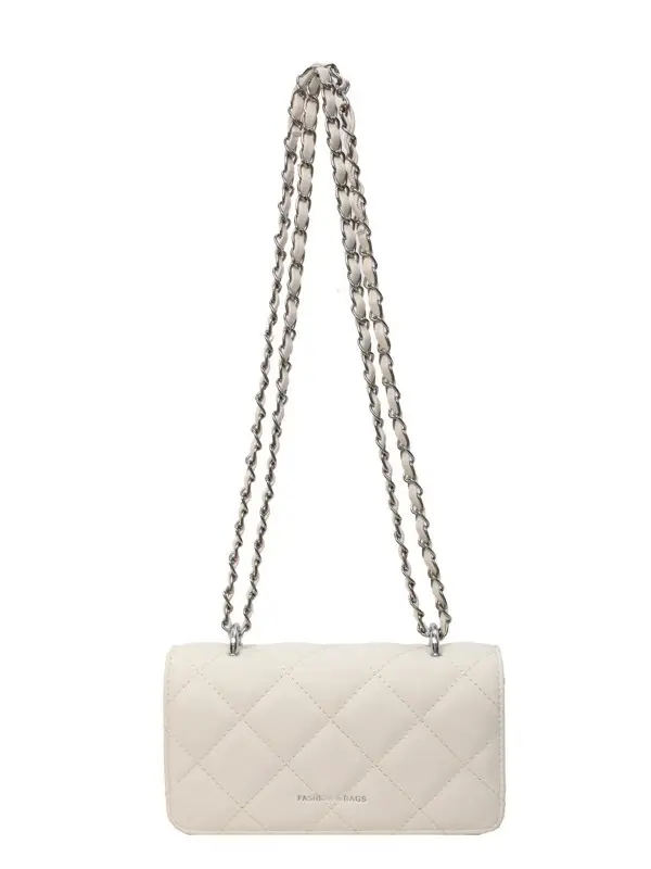 White Quilted Chain Shoulder Bag for Women - Image 5