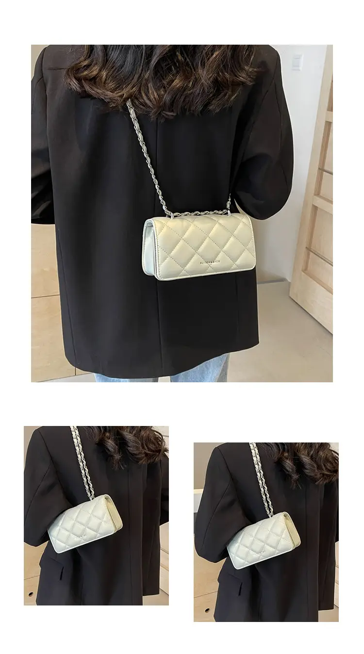 White Quilted Chain Shoulder Bag for Women — feature 10